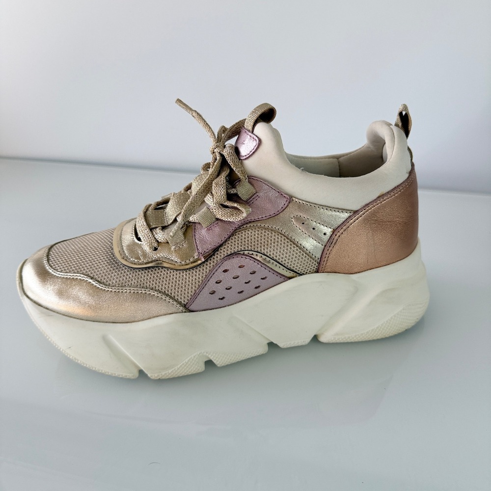 Voile Blanche Platform Sneakers Womens 39 Gold Pink Good Metallic Chunky Trainer